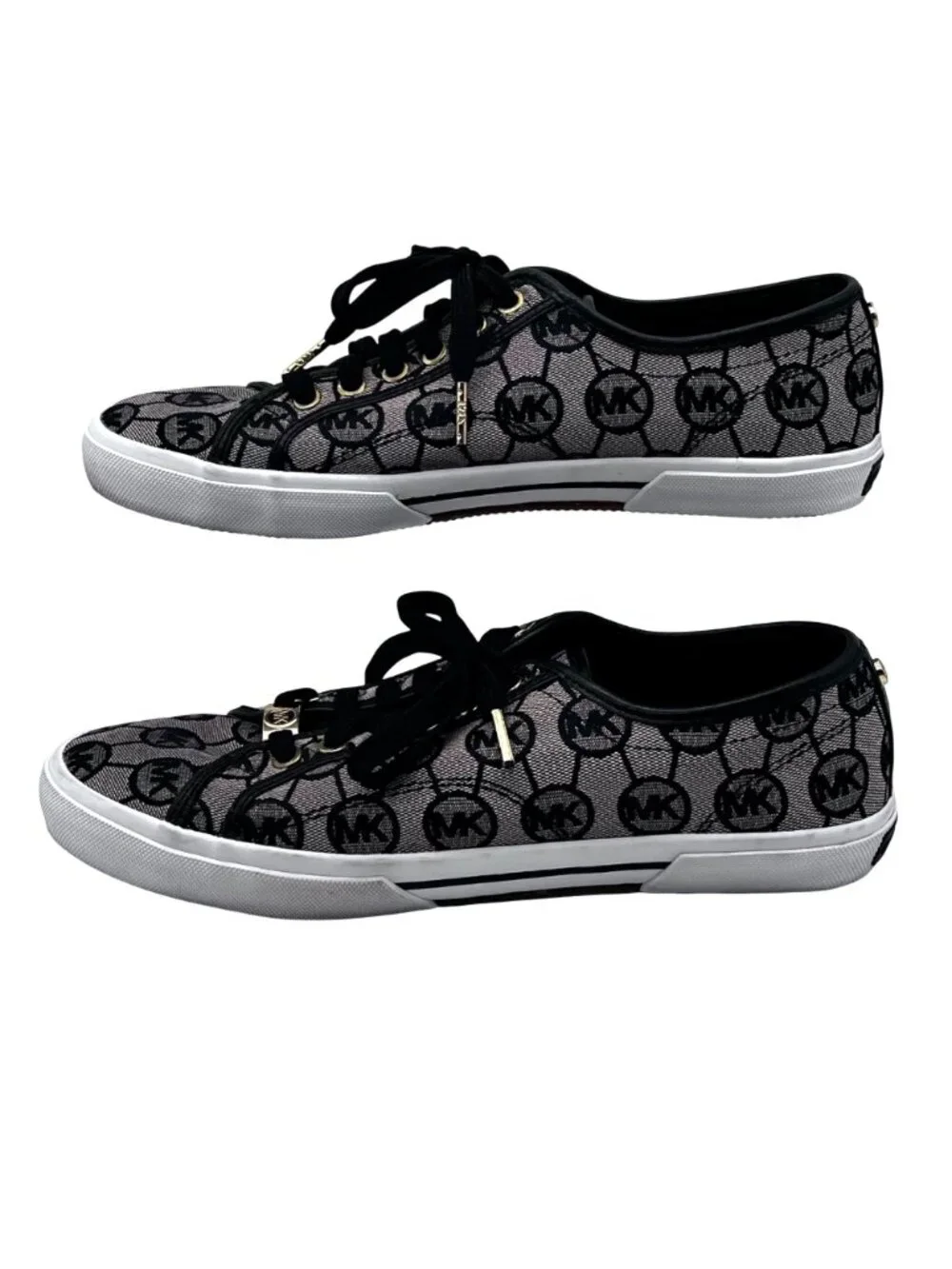 Michael Kors MK Boerum Lace-Up Sneakers Womens Size 10M Black Monogram Jacquard - Picture 7 of 15